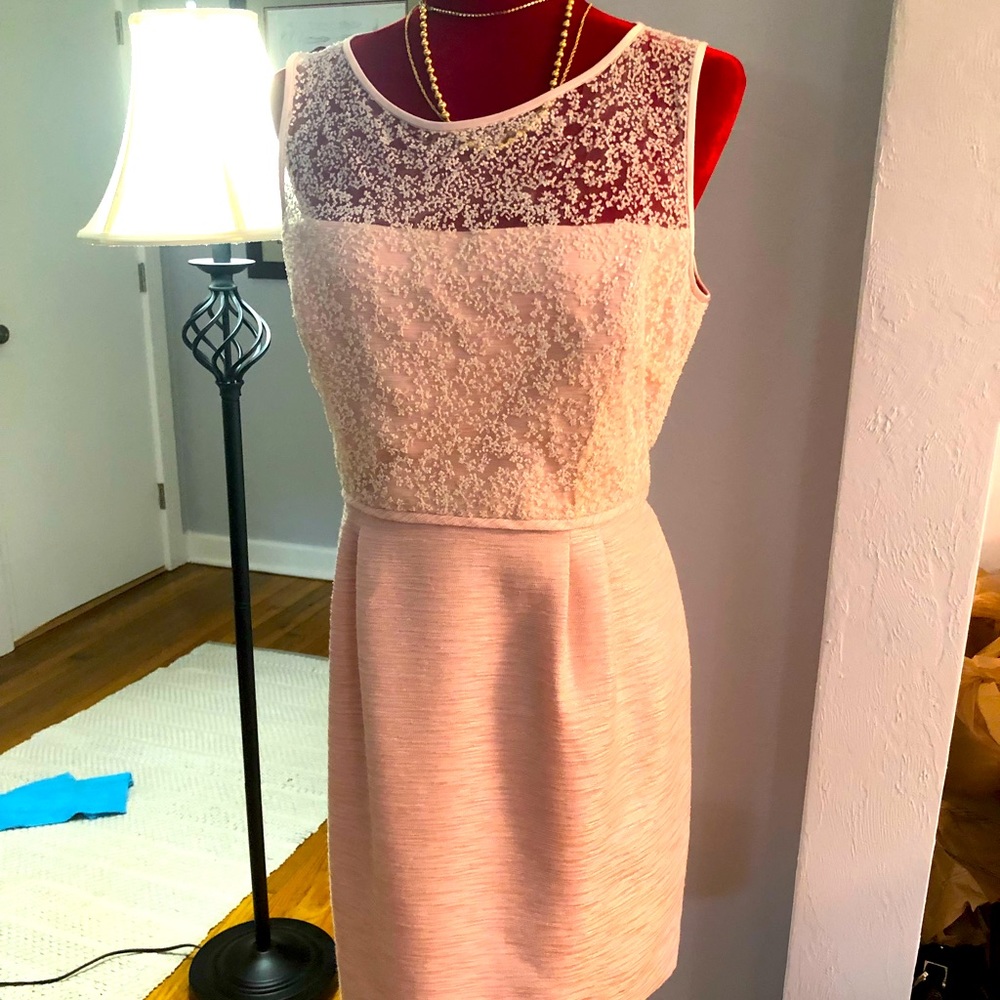 Tahiti ASL Petite Party Dress Sheer Illusion Round Neckline Top 14P